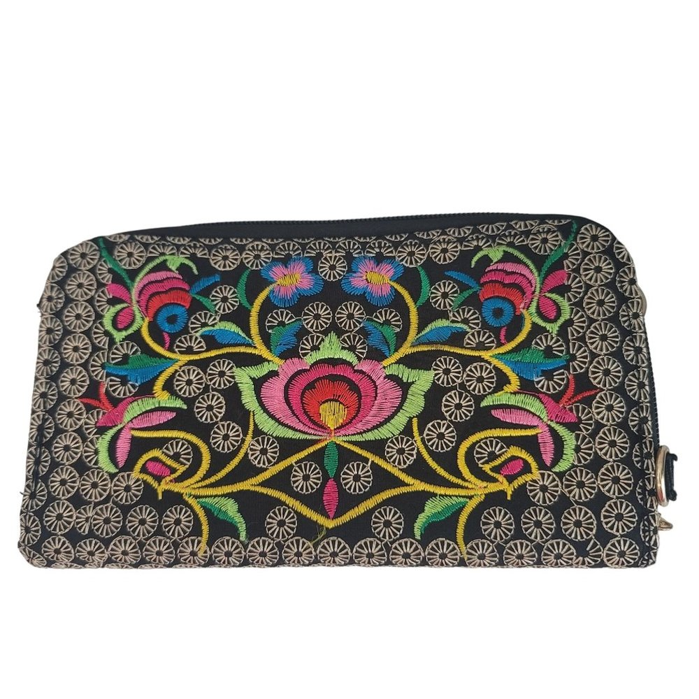large floral embroidered wallet with large phone pocket could be crossbody